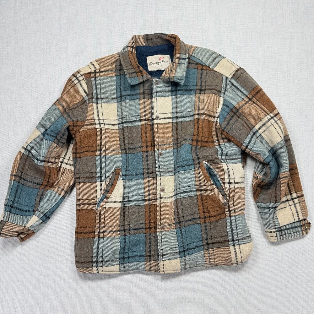 Vintage Breezy Point Plaid Fleece Lined Flannel Shirt Jacket Shacket Size L